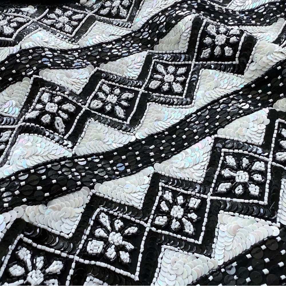 Vintage Adrianna Papell Beaded & Sequin Silk Bolero Jacket S Black & White - Picture 7 of 15